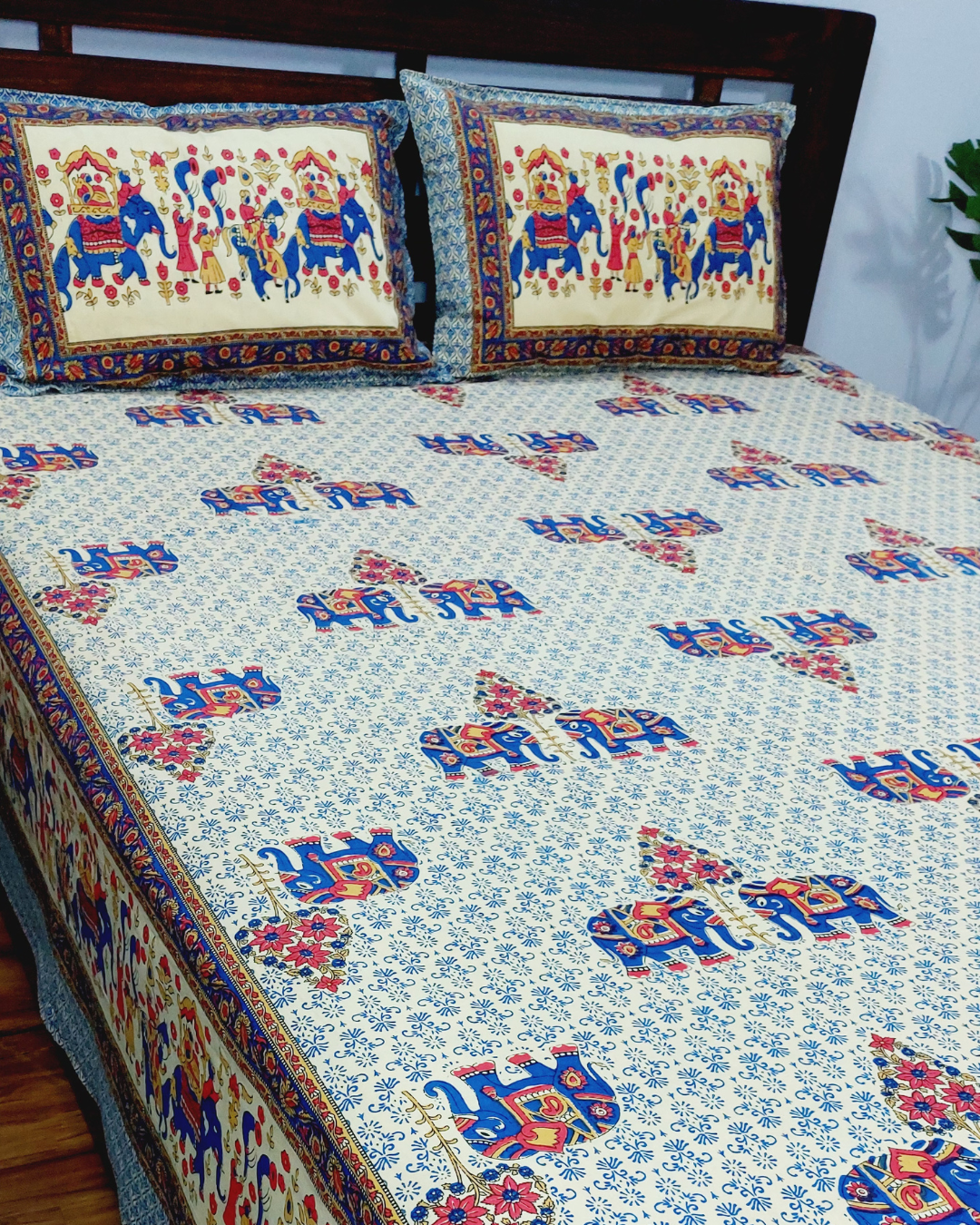 Cotton Elephant Barat Print King Size Bedsheet