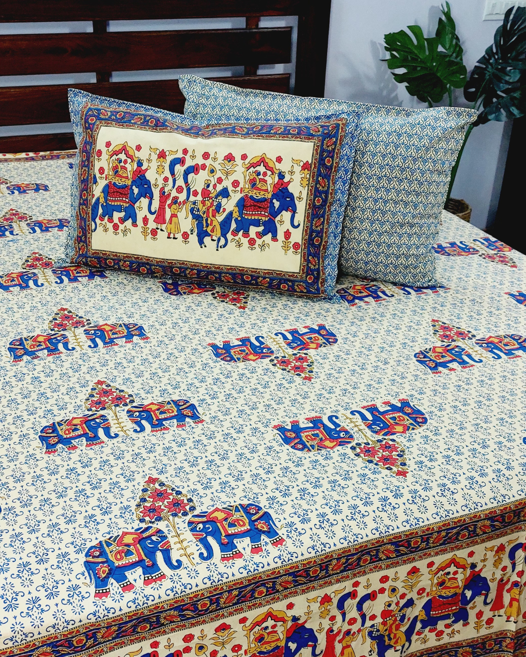 Cotton Elephant Barat Print King Size Bedsheet