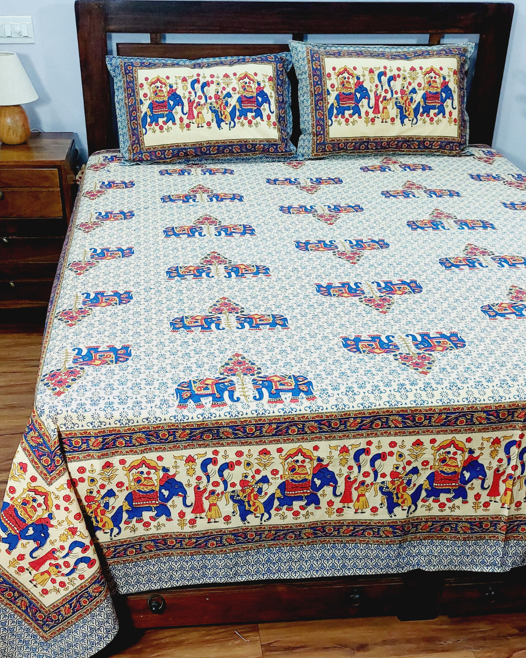 Cotton Elephant Barat Print King Size Bedsheet