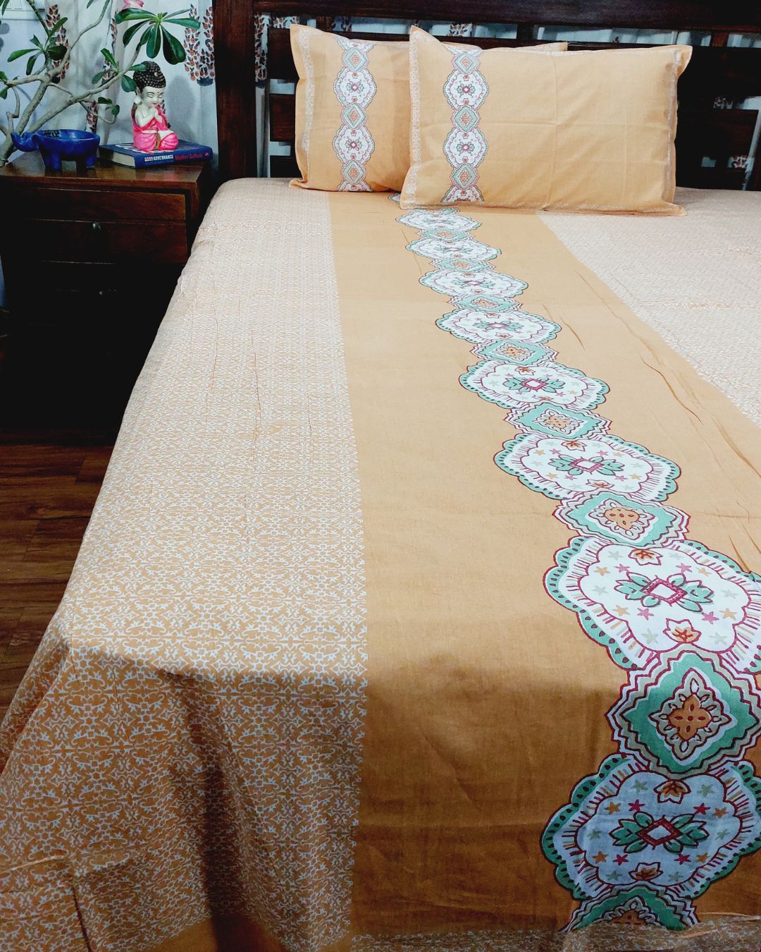 Cotton King Size Bedsheet Yellow Bal Print