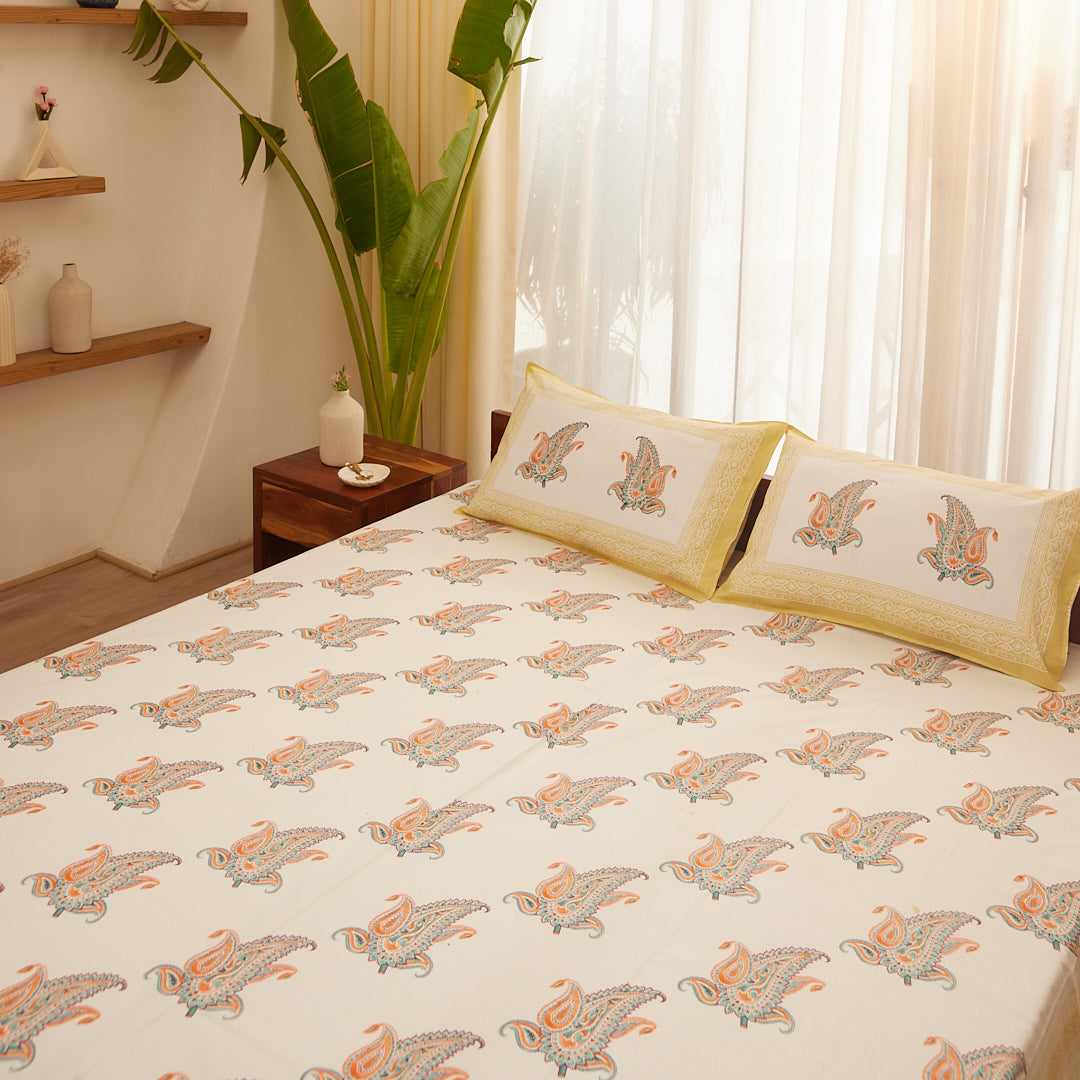 Cotton Orange Paisley King Size Bedsheet