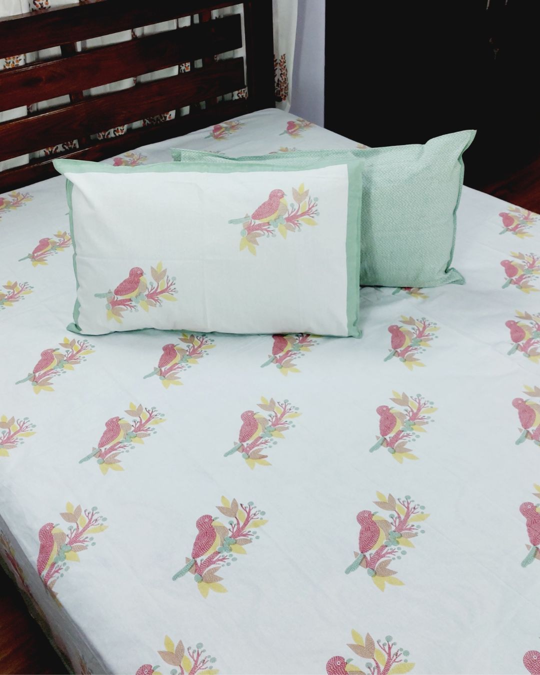 Cotton King Size Bedsheet Birds Floral Print