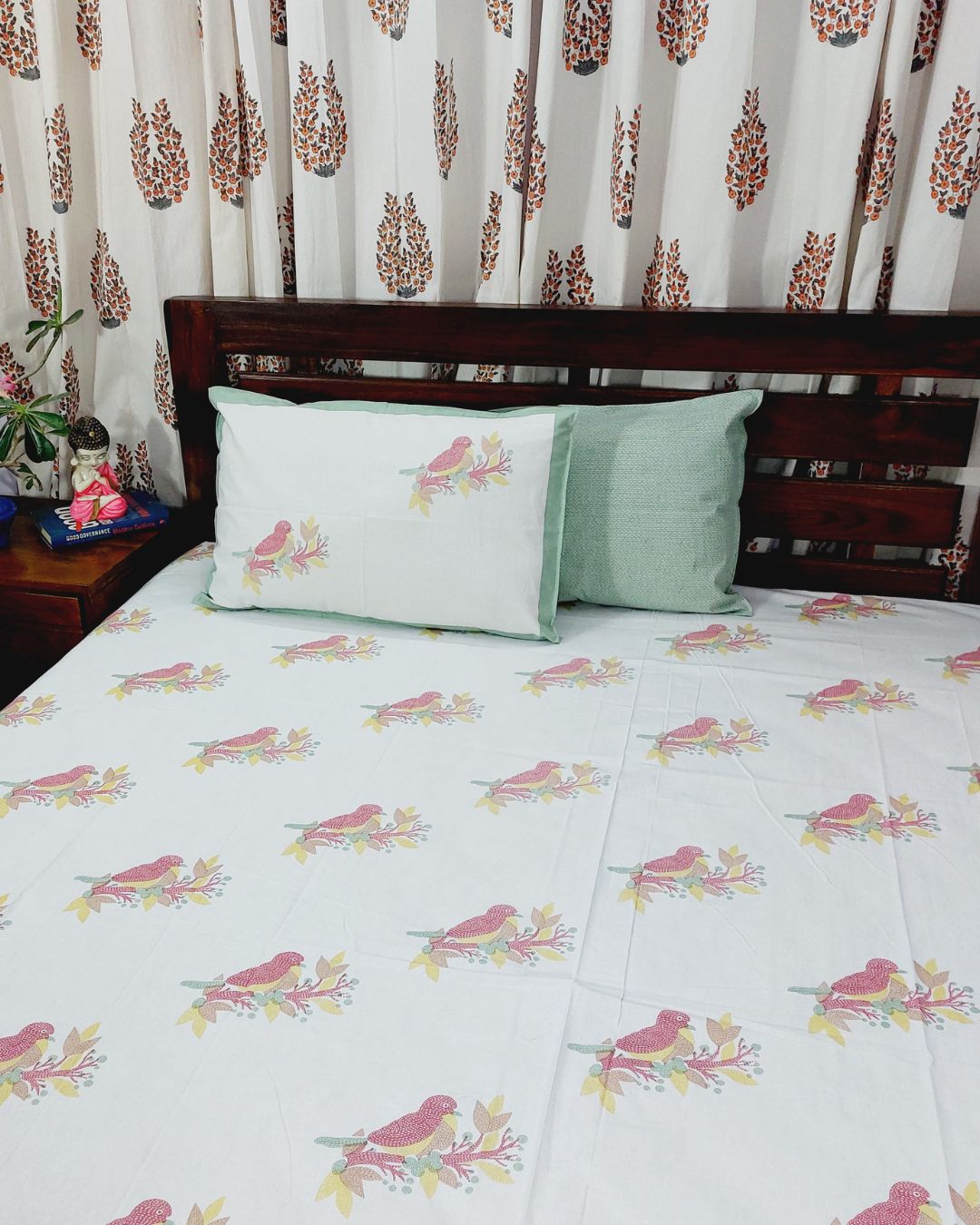 Cotton King Size Bedsheet Birds Floral Print