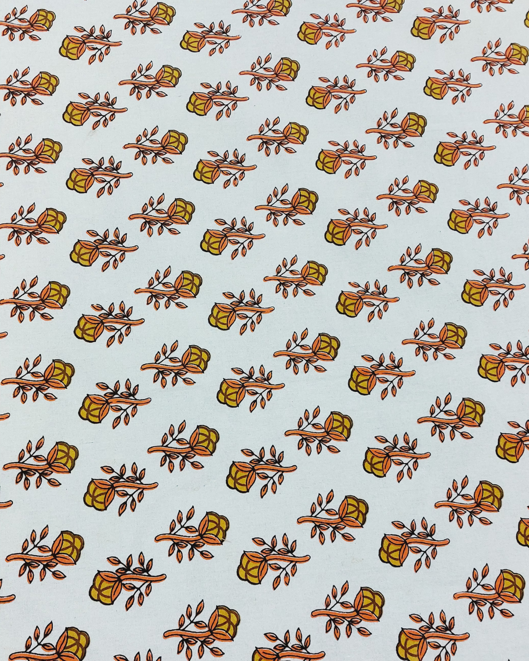 Cotton Orange Floral Butti Print King Size Bedsheet