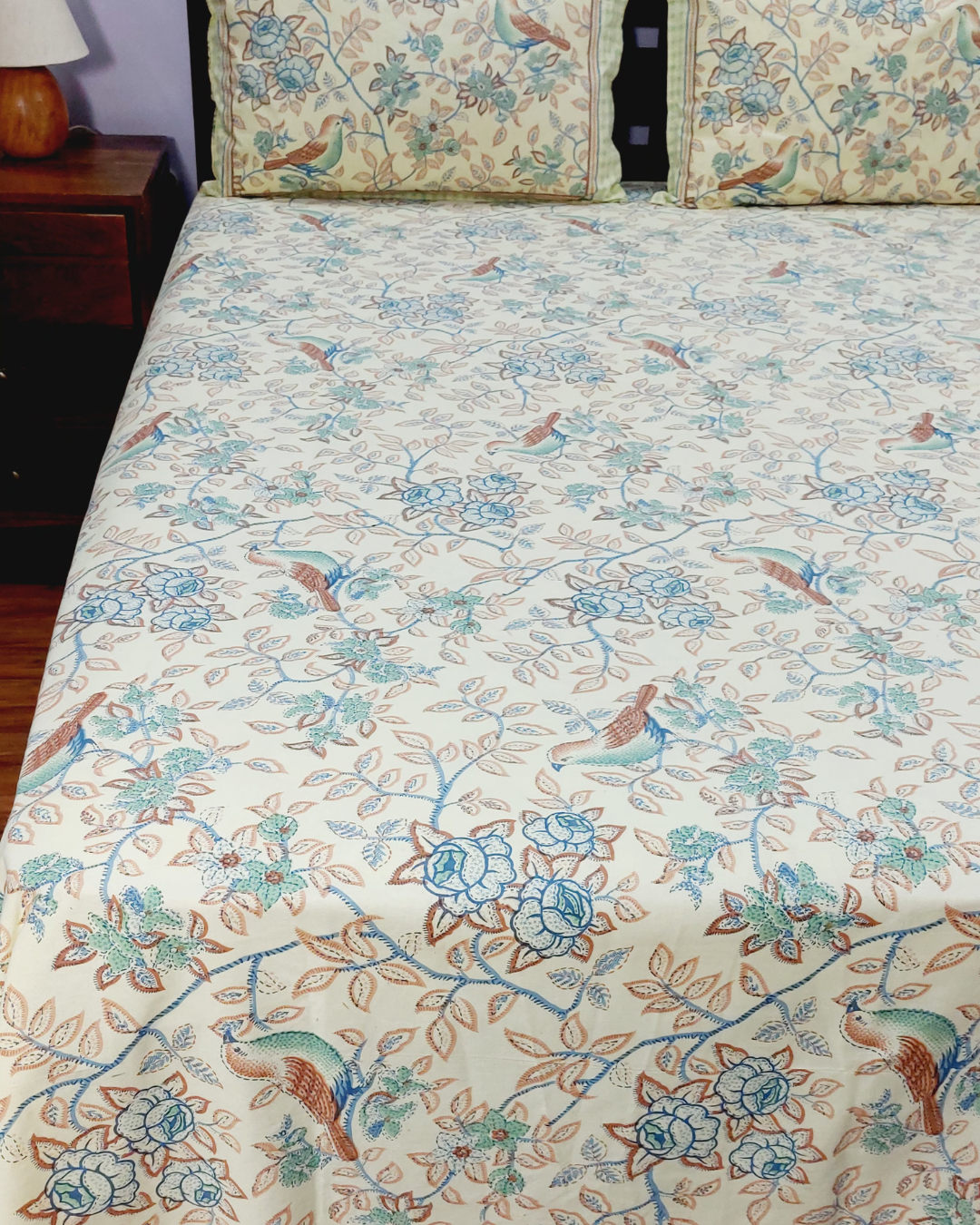 King Size Bedsheet Birds Floral Print