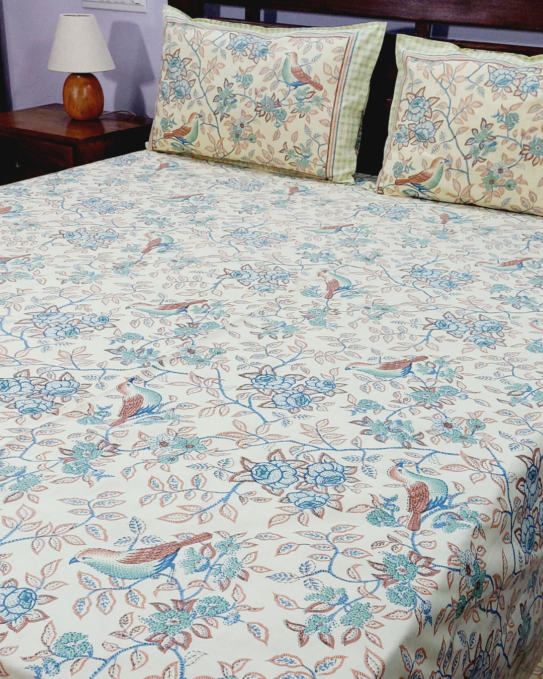 King Size Bedsheet Birds Floral Print