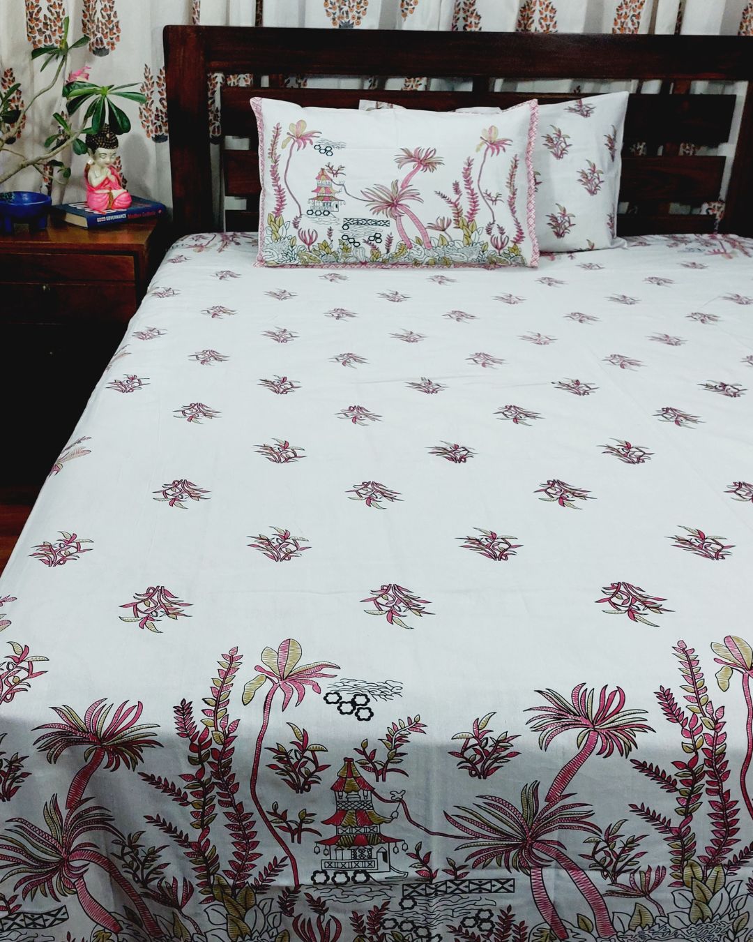 Cotton Pink Village Print King Size Bedsheet