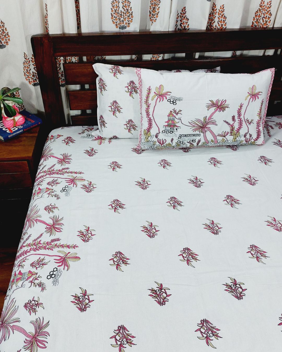 Cotton Pink Village Print King Size Bedsheet