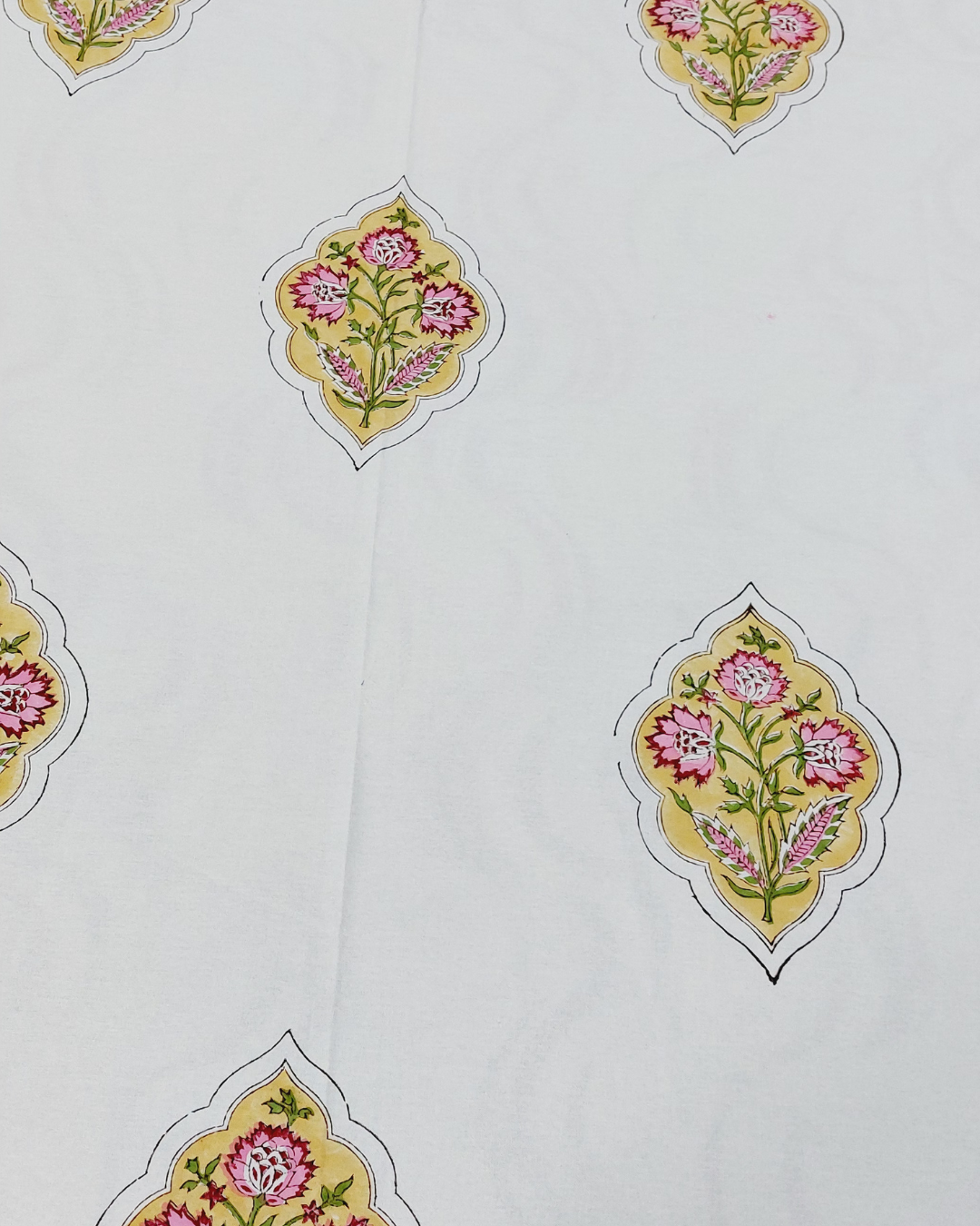 Cotton King Size Bedsheet Yellow Pink Floral Butta Print