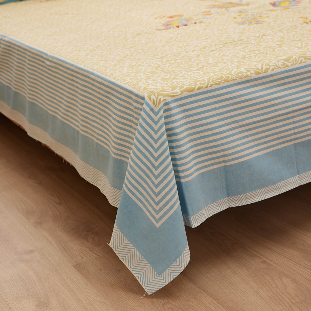 Cotton Pista Green Floral King Size Bedsheet