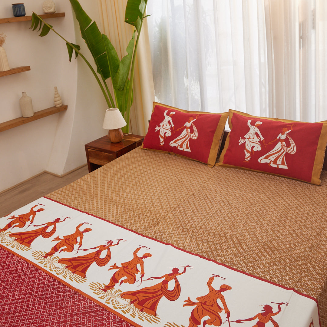 Cotton Red Geometric King Size Bedsheet