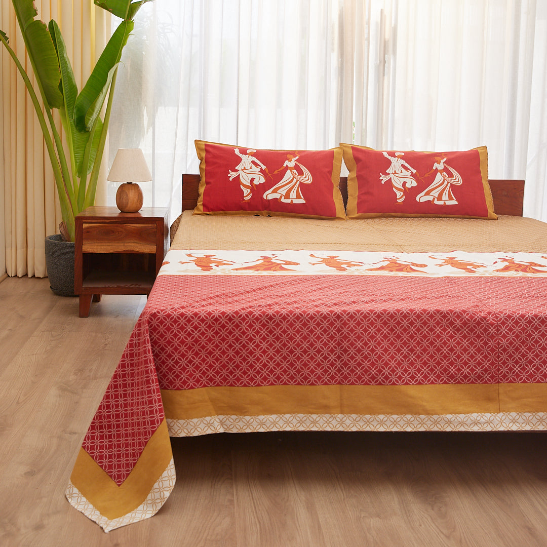 Cotton Red Geometric King Size Bedsheet