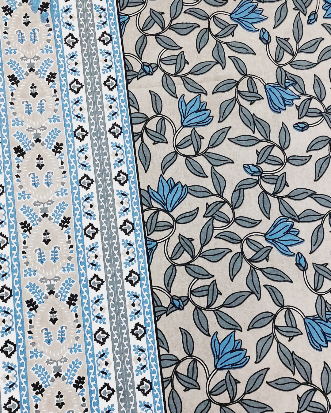Cotton King Size Bedsheet Grey Blue Floral Print
