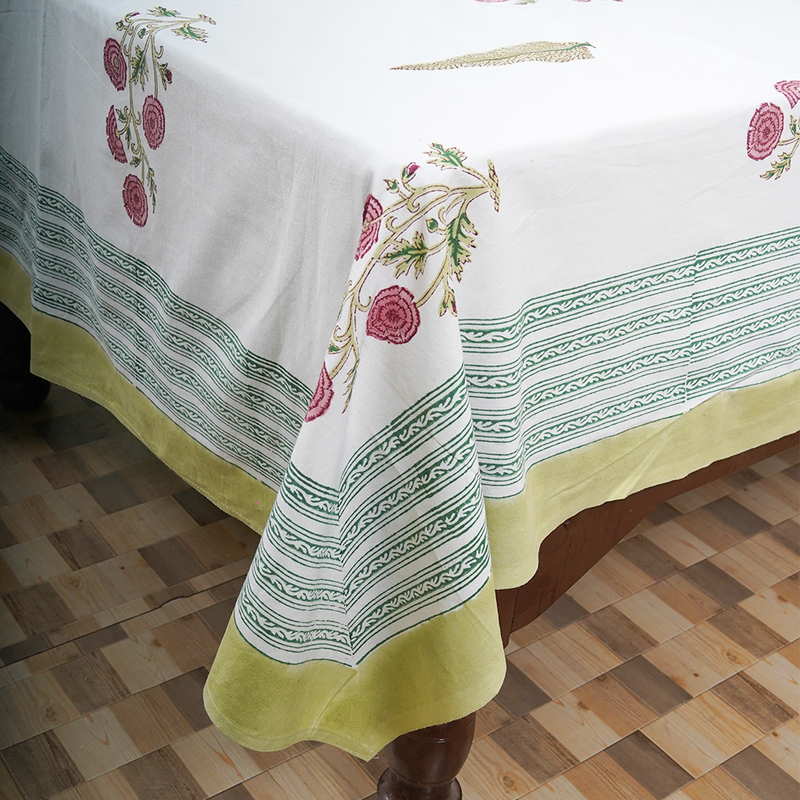 Cotton White Green Cheerful Marrows Blockprint Single Bedsheet