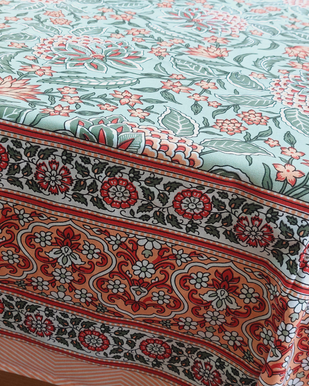 Cotton Single Bedsheet with Pillow Grey Green Floral Jaal Print