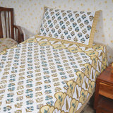 Cotton Jaipuri Heritage White Yellow-Brown Floral Single Bedsheet