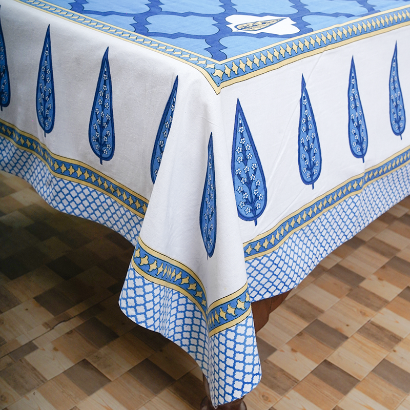 Cotton Jaipuri Heritage White Dark Blue Floral Single Bedsheet