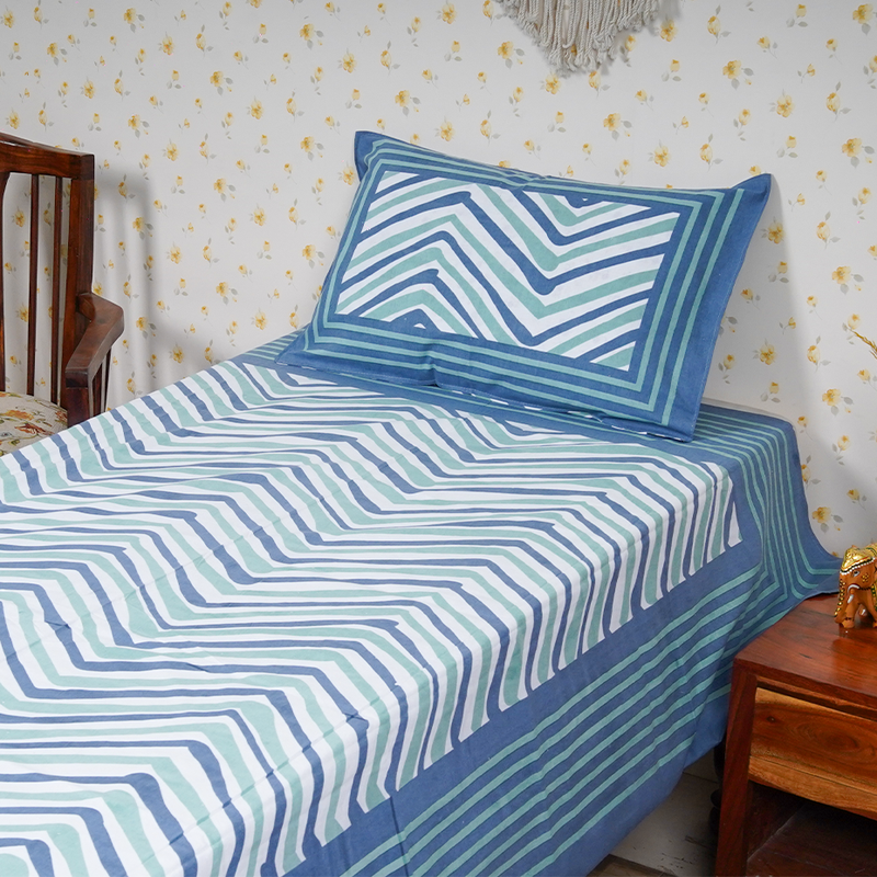 Cotton Jaipuri Heritage Blue Single Bedsheet