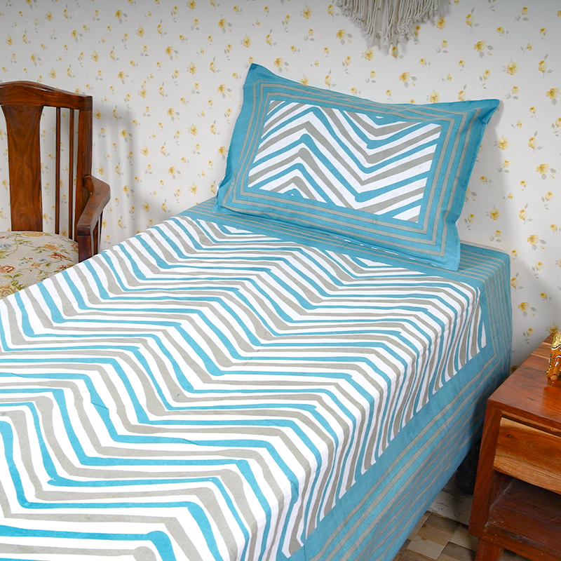 Cotton Jaipuri Heritage Sapphire-Blue Single Bedsheet