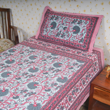 Cotton Jaipuri Heritage Pink-Space Floral Single Bedsheet