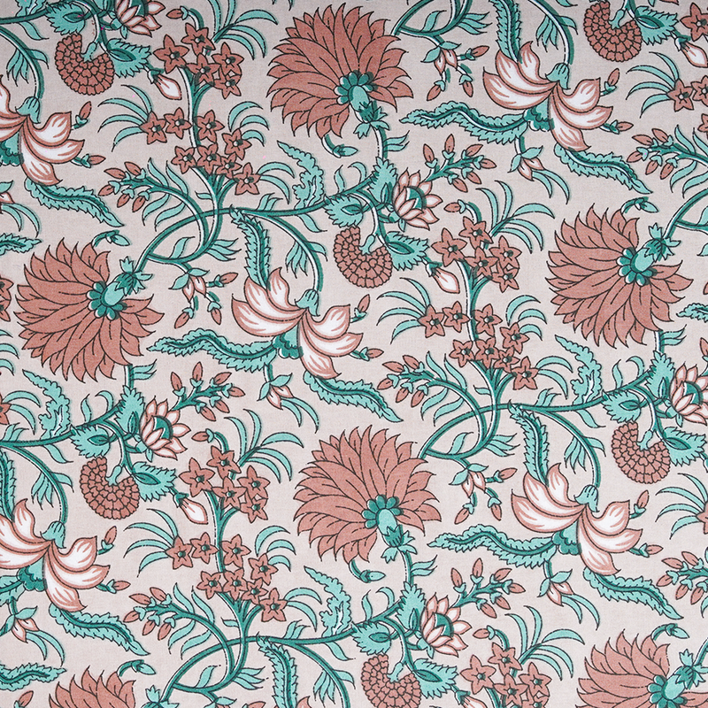 Cotton Jaipuri Heritage Green-Brown Floral Single Bedsheet