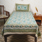 Cotton Jaipuri Heritage Green-Masterd Floral Single Bedsheet