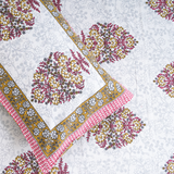 Cotton Jaipuri Heritage White Masterd Pink Floral Single Bedsheet