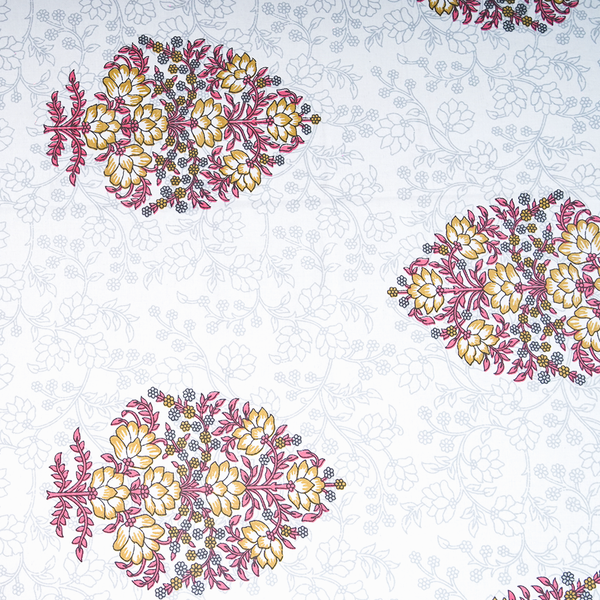 Cotton Jaipuri Heritage White Musterd Pink Floral Single Bedsheet