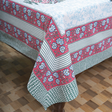 Cotton Jaipuri Heritage White Red-Blue Floral Single Bedsheet