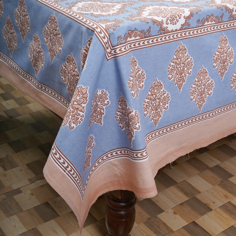Cotton Jaipuri Heritage Blue Light Brown Floral Single Bedsheet