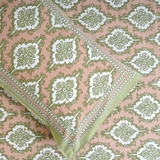 Cotton Jaipuri Heritage Green Light Brown Floral Single Bedsheet