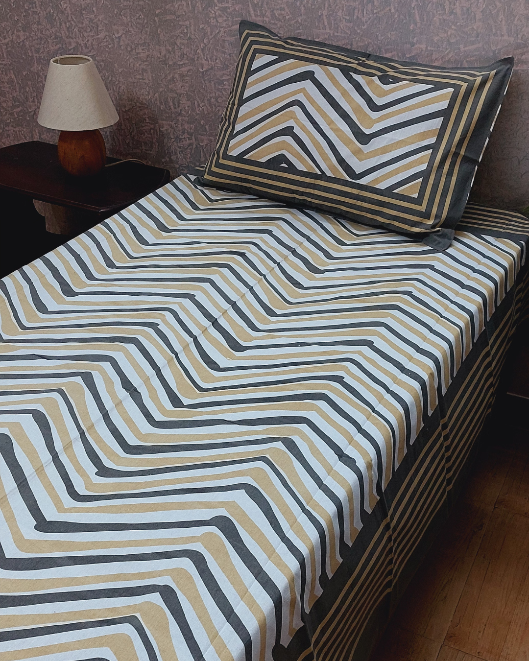 Cotton Jaipuri Heritage Yellow-Grey Single Bedsheet