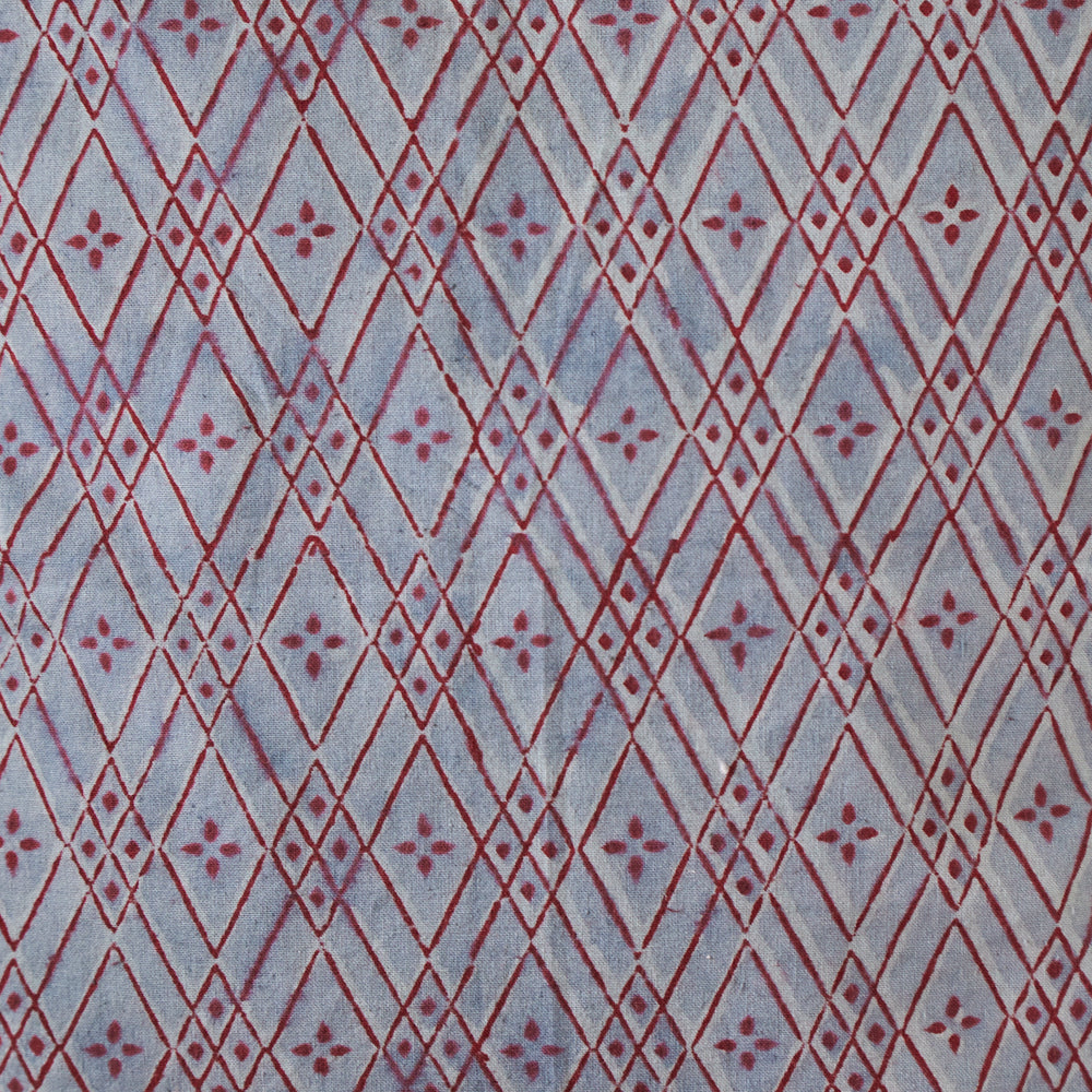 Cotton Earthy Grey Red Geometric Block Print Cushion Cover