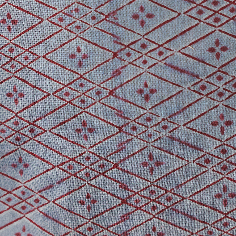 Cotton Earthy Grey Red Geometric Block Print Cushion Cover