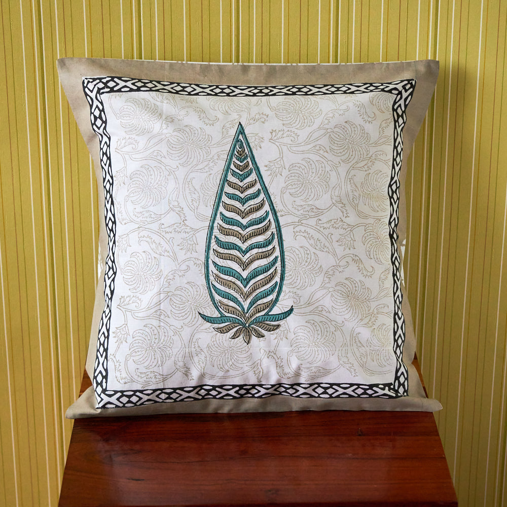 Cotton Cushion Cover Fern Leaf Boota Block Print