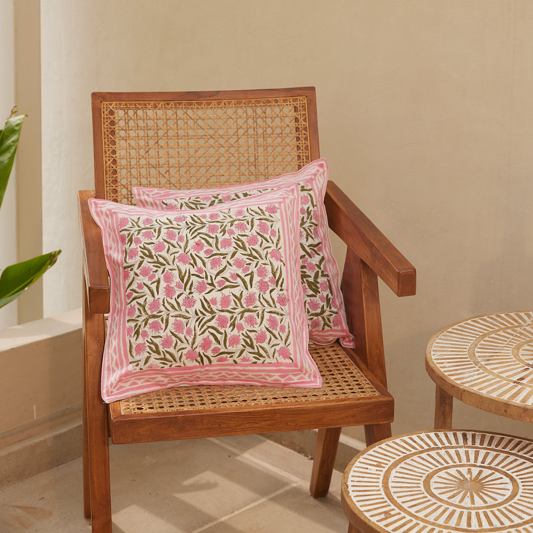 Cotton Pink-Green Floral Jaal Block Print