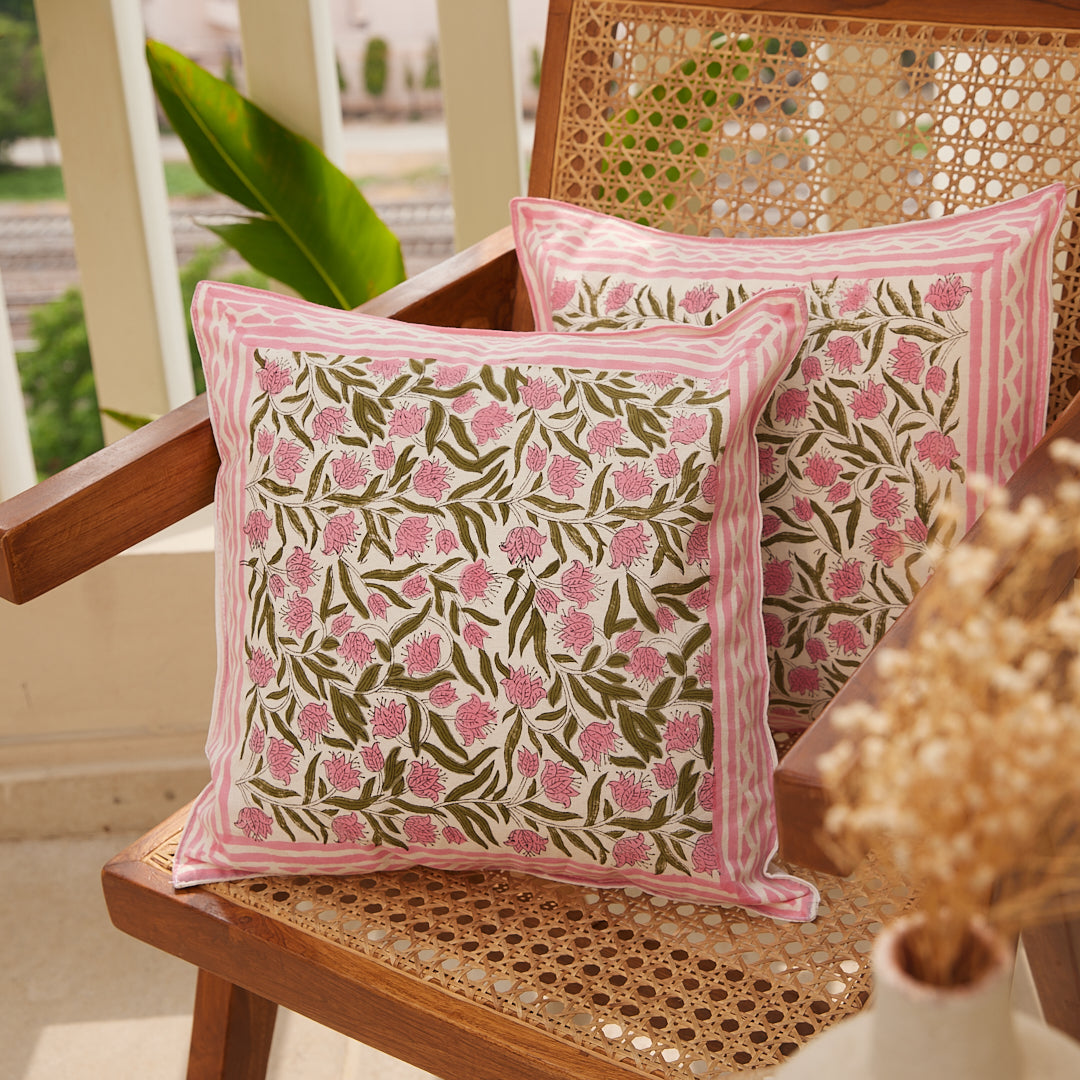 Cotton Pink-Green Floral Jaal Block Print