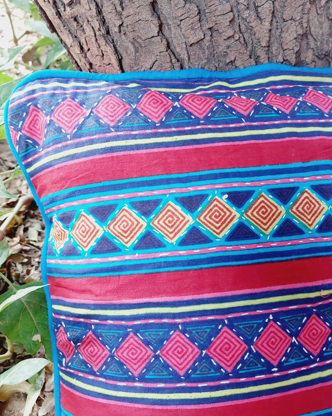 Cotton Cushion Cover triangle Kantha Patch Work Bagru Print