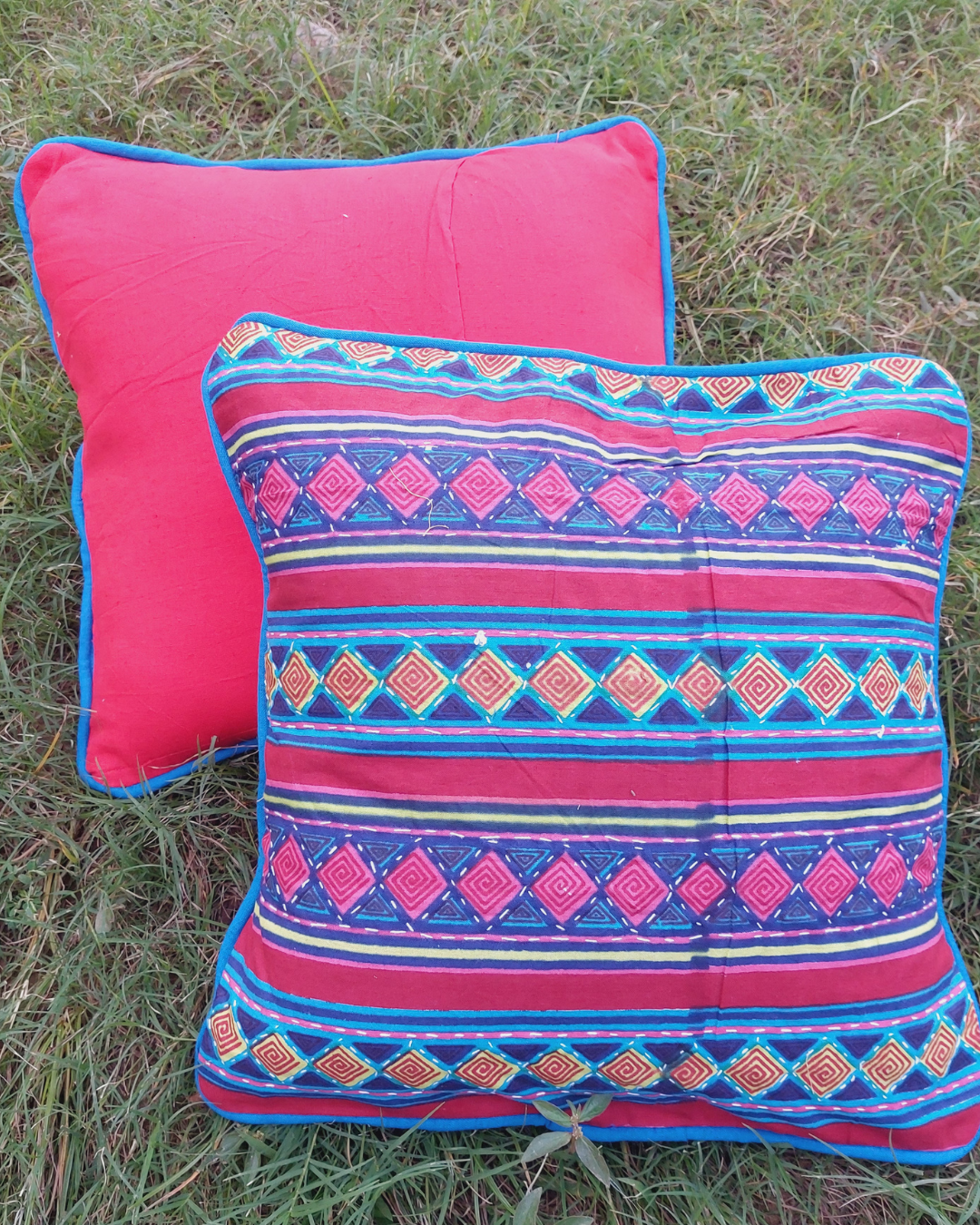 Cotton Cushion Cover triangle Kantha Patch Work Bagru Print