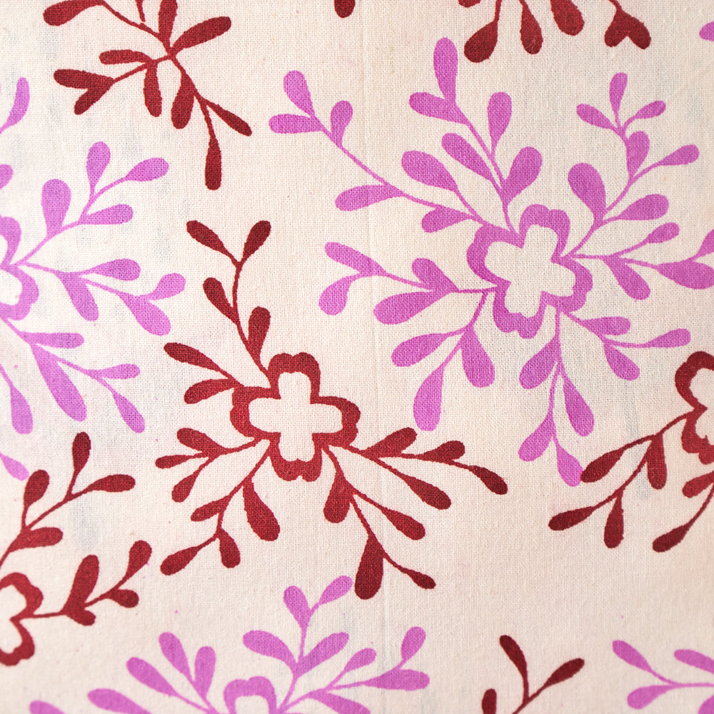 Cotton Pink Brown Floral Block Cushion Cover