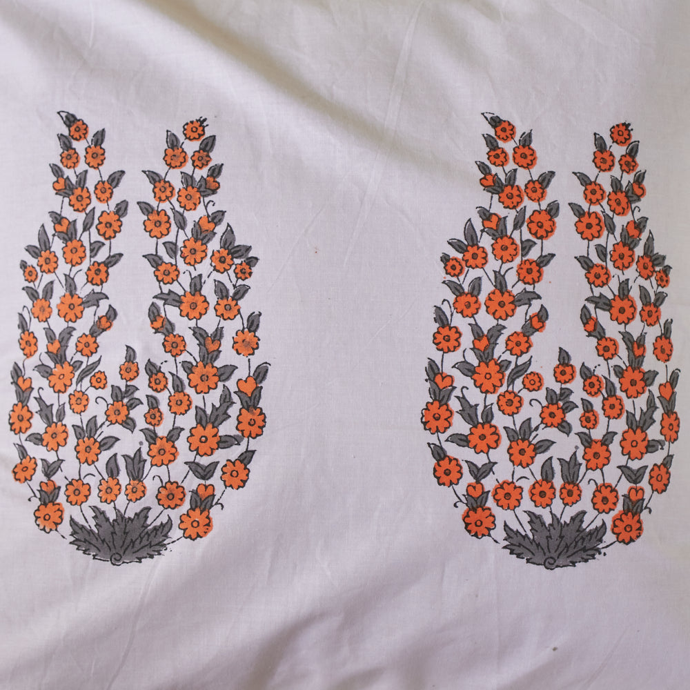 Cotton Cushion Cover Orange Grey Jaal Block Print