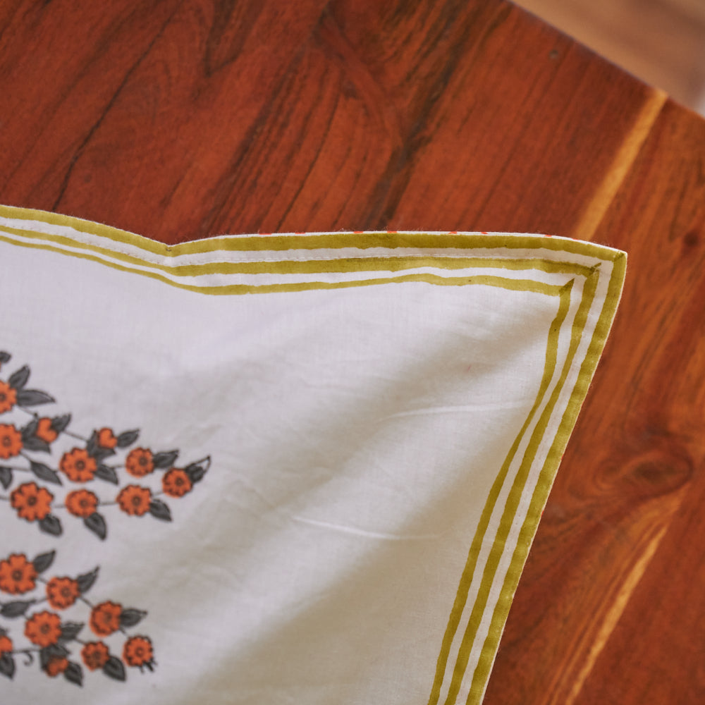 Cotton Cushion Cover Orange Grey Jaal Block Print