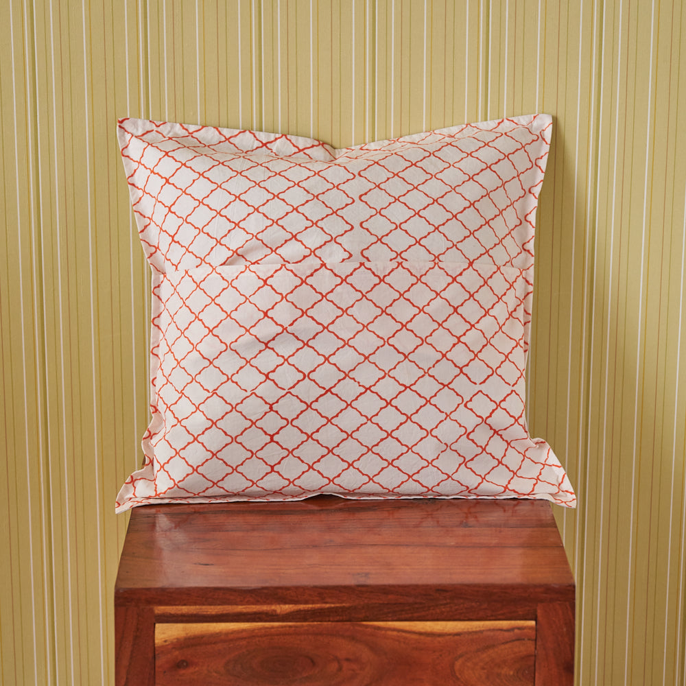 Cotton Cushion Cover Orange Grey Jaal Block Print