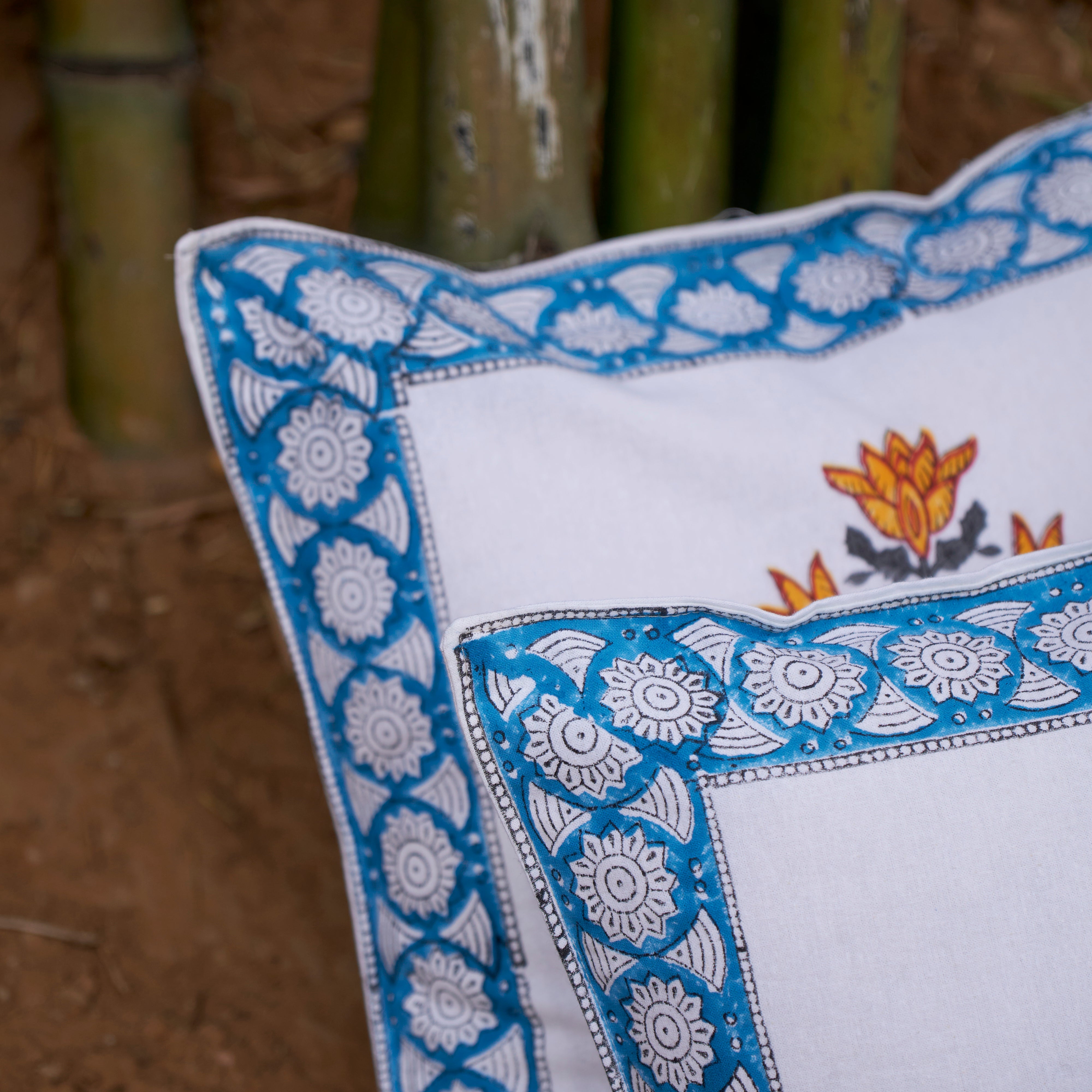 Cotton Cushion Cover Dodger-Yellow Floral Hand Block Print