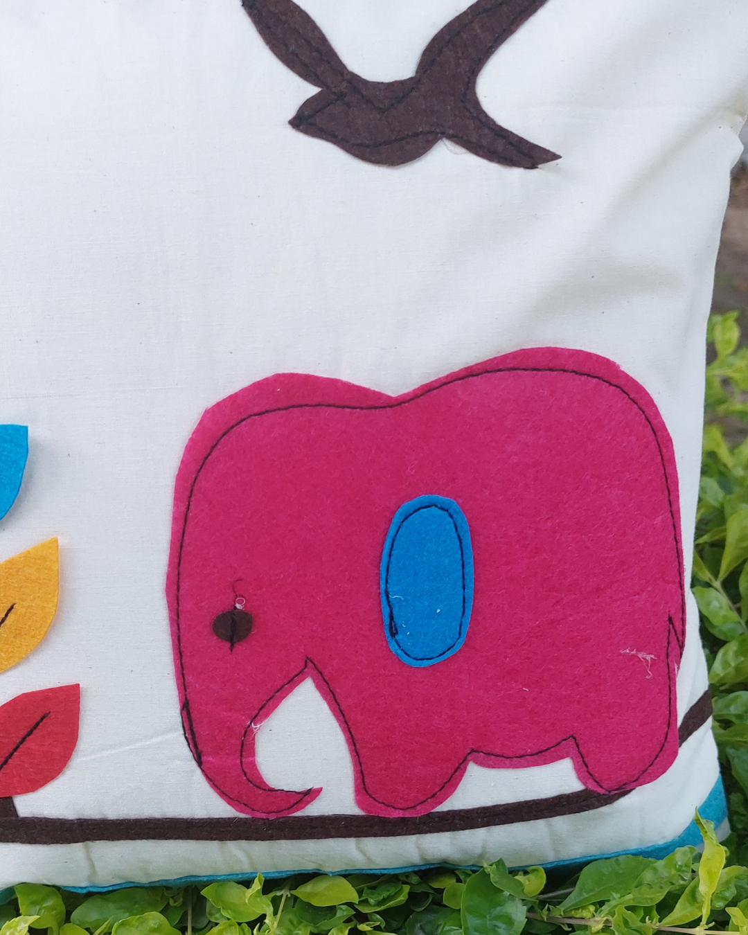Khadi Cotton Cushion Cover Multicolor Elephant  Patchwork