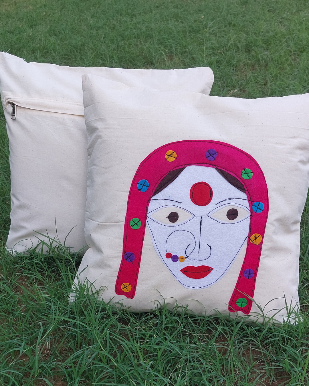 Khadi Cotton Cushion Cover Multicolor Woman Patchwork