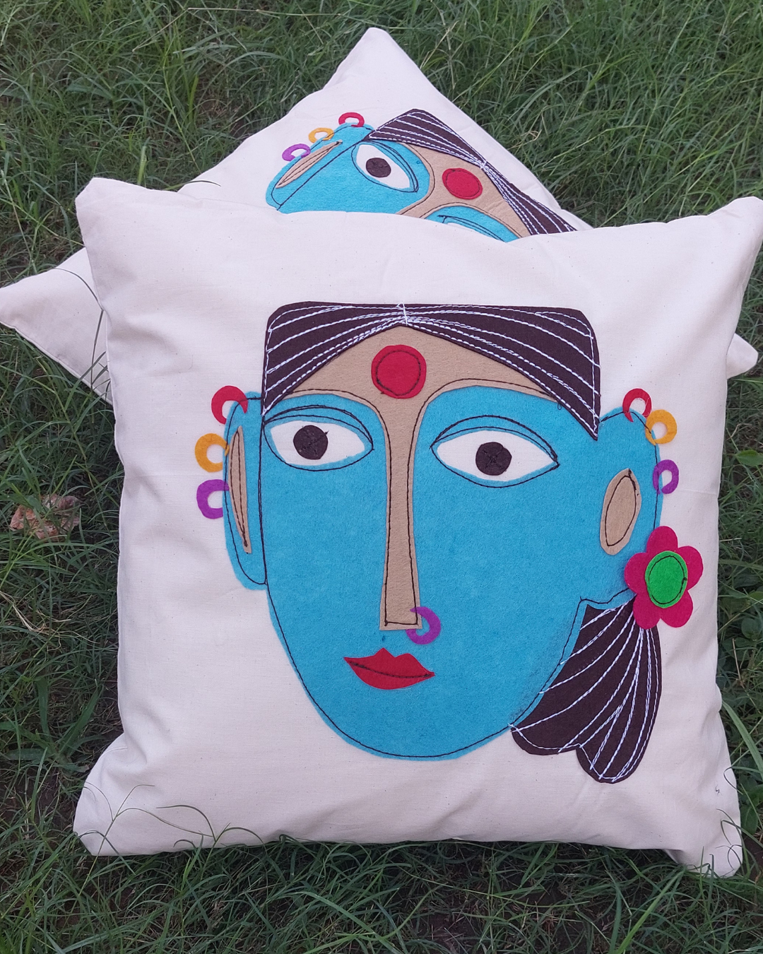 Khadi Cotton Cushion Cover Multicolor Woman Patchwork