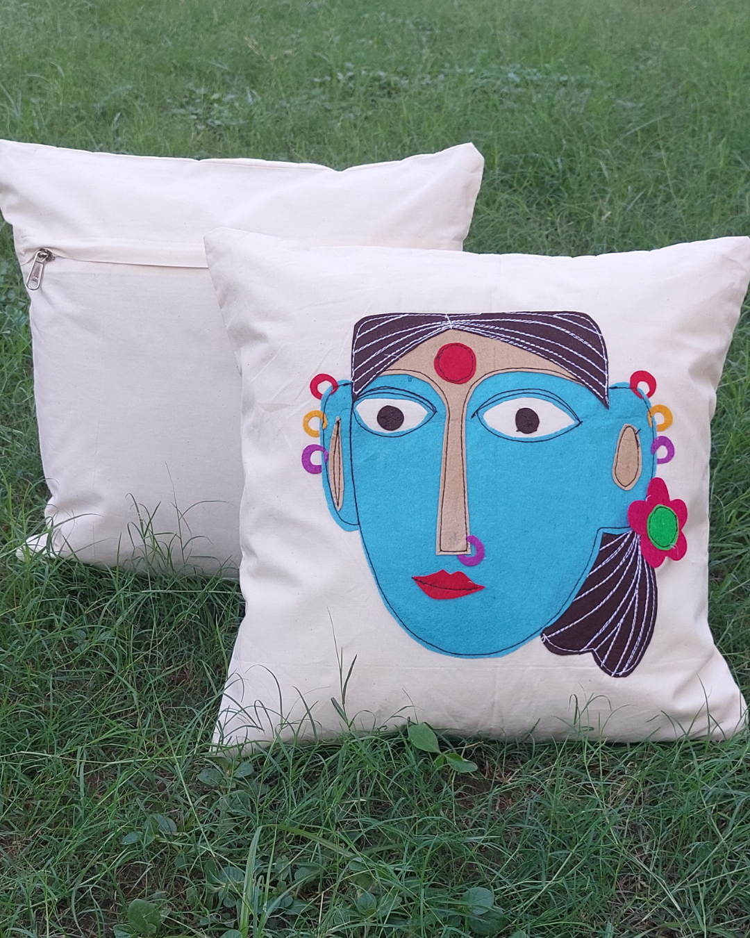 Khadi Cotton Cushion Cover Multicolor Woman Patchwork