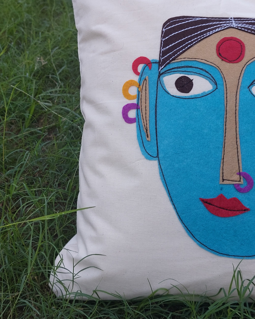 Khadi Cotton Cushion Cover Multicolor Woman Patchwork