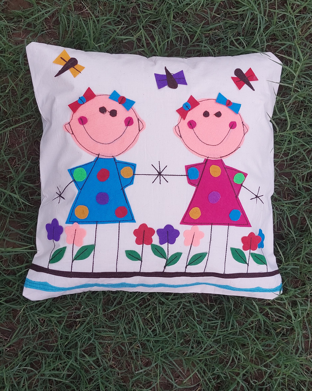 Khadi Cotton Cushion Cover Multicolor Kid's Patchwork